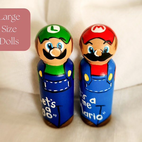 Mario and Luigi Peg Dolls-Super Mario Brothers-Quiet Time Dolls-Race Car Drivers-Super Mario Birthday-Nintendo 64