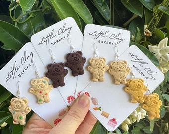 Tiny Teddy Earrings, Australian Earrings, Polymer Clay Earrings, Cute Earrings, Food Earrings, Biscuit Earrings, Quirky Earrings, Nostalgia