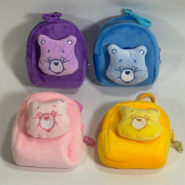Care Bears plush mini backpack coin purse Keychain Clip with acrylic zipper charm