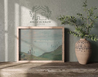 Impresión vintage de playa / Pintura costera / Pintura de paisaje marino / Descarga digital / Arte náutico / Paisaje marino inglés / Arte mural de casa del lago