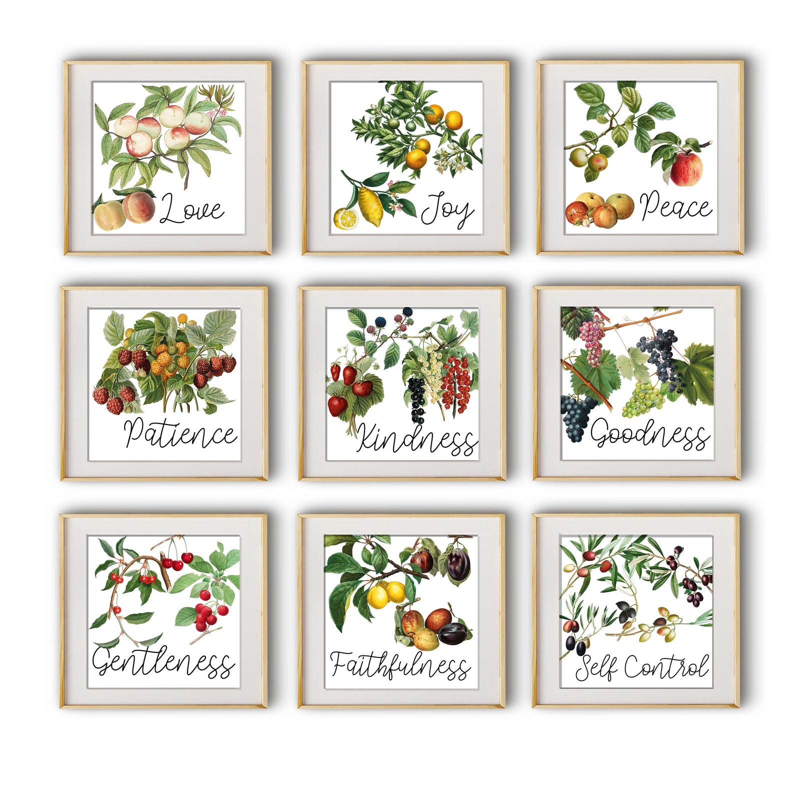 Fruit of the Spirit Art Print Set | Scripture Gallery Wall | 9 Digital ...