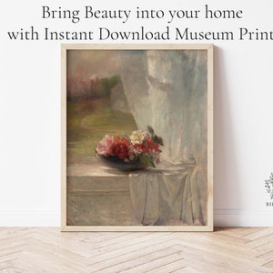 Floral Oil Painting | Vintage Still Life Painting | Digital Printable | Moody Vintage Art | Dark Floral Wall Art
