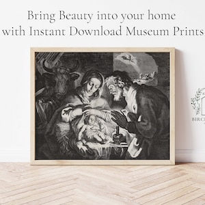 Holy Family Print | Christmas Nativity Artwork | Digital Download | Christian Wall Art | Christmas Lithograph | Bible Story Art | Catholic