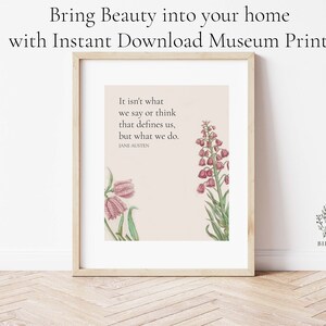 Floral Jane Austen Quote Decor | Simple Neutral Pink Flowers | Book Quotes Art Print | Instant Download Printable | Book Lover gift