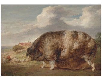 Vintage Pig Painting | Premium Fine Art Prints | English Countryside Farmhouse Decor | Large Pig Oil Painting