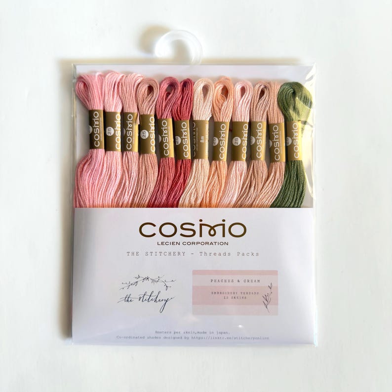 Cosmo Embroidery Floss and The Stitchery threads packs, includes 12 skeins Peaches & Cream