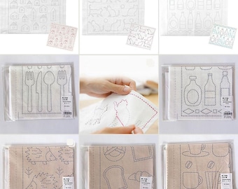 Tela precortada Sashiko, tela bordada estampada lavable, fabricada en Japón