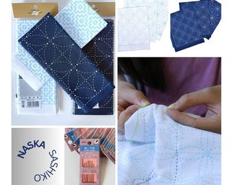 NASKA Sashiko Cloth – 100% Cotton Japanese Embroidery Fabric, 15 Traditional Designs