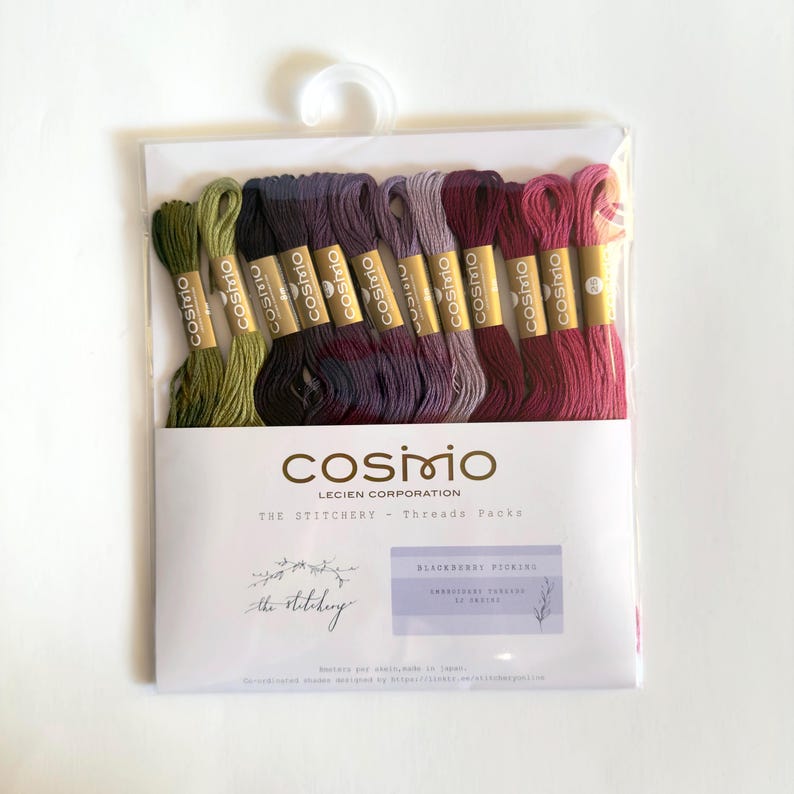 Cosmo Embroidery Floss and The Stitchery threads packs, includes 12 skeins Blackberry Picking