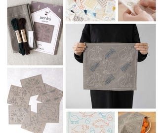 Kits de sashiko HIRVI, kits de sashiko para posavasos, fabricados en Japón