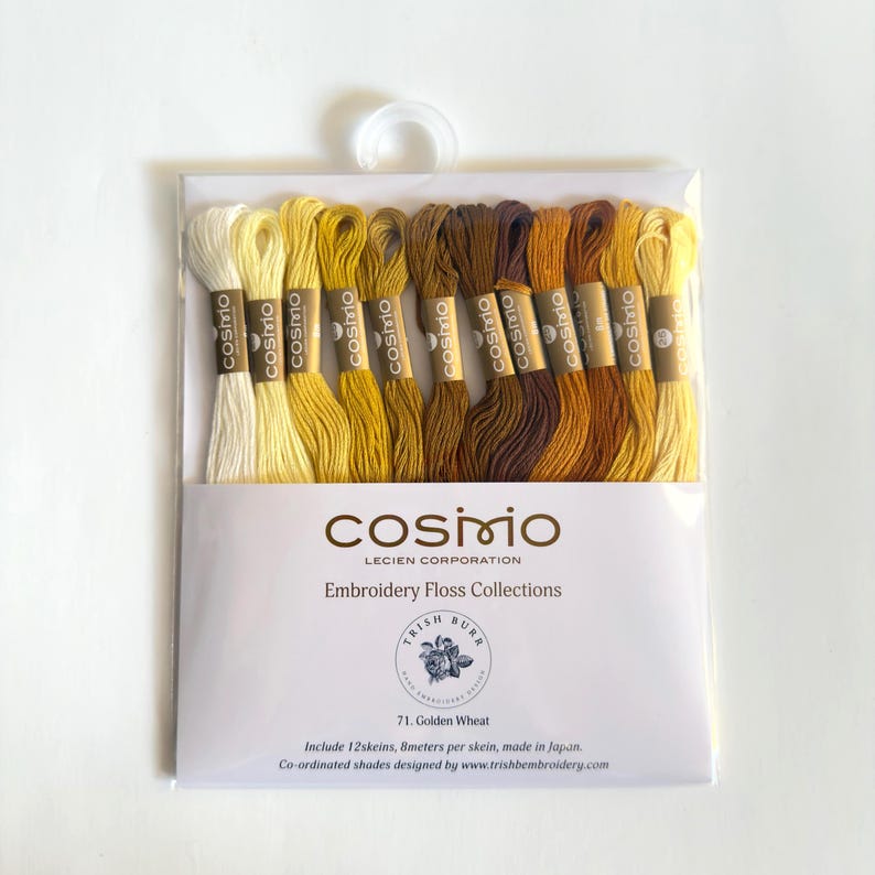 Cosmo Embroidery Floss and The Stitchery threads packs, includes 12 skeins Golden Wheat