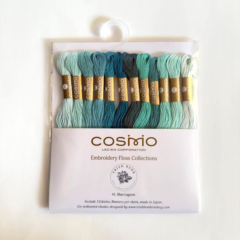 Cosmo Embroidery Floss and The Stitchery threads packs, includes 12 skeins Blue Lagoon