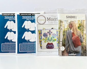 Molde de costura para jaqueta Tamarack nos tamanhos 1 a 18 e 14 a 32, bolsa Morris Tote e bolsa Sandhill.