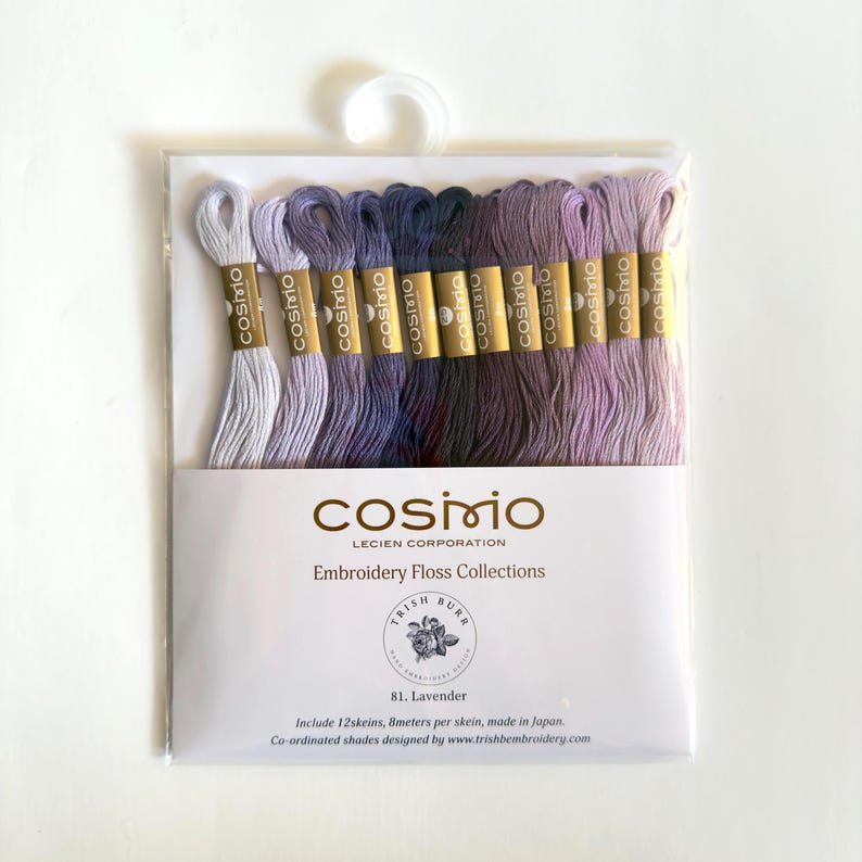 Cosmo Embroidery Floss and The Stitchery threads packs, includes 12 skeins Lavender