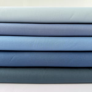 Tilda Solid Basics Colors: Peacock 120045, Night Blue 120029, Cornflower Blue 120024, Lupine 120013, Light Blue 120044