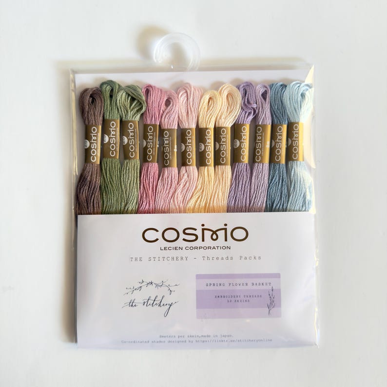 Cosmo Embroidery Floss and The Stitchery threads packs, includes 12 skeins Spring Flower Basket