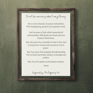 Philippians 4:6-7 Inspired Prayer, Bible Verse Wall Art, Christian Gifts, Scripture Prints Wall Art, Bible Verse Sign, Christian Home Decor