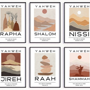 Set Of 6 Hebrew Names Of GOD YHWH, Christian Boho Printable Wall Art, Modern Wall Art Print, Minimalist Bible Art, Christian Home Decor