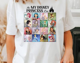May include: White t-shirt with a black graphic print of a grid of Disney princesses. The text "In My Disney Princess Era" is at the top of the graphic.