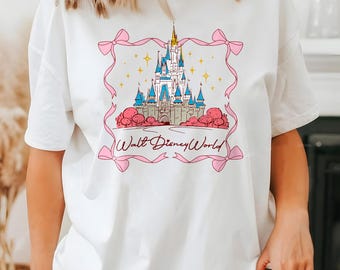 Disneyworld Castle Coquette Bow T Shirt, Disneyworld Shirt, Disney Girl Trip Shirt, Disney Women's Shirt, Disney Pink Coquette Bow Shirt