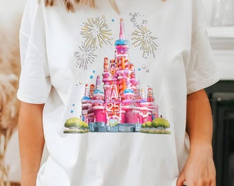 Disney Cake Castle 25th Anniversary T-Shirt - Fireworks & Celebration, Magic Kingdom Inspired, Disneyworld Shirt, Women Disney Castle tee