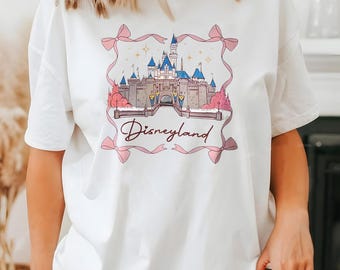Disneyland Castle Coquette Bow T Shirt, Disneyland Shirt, Disney Girl Trip Shirt, Disney Women's Shirt, Disney Pink Coquette Bow Shirt