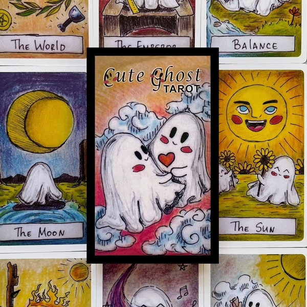 Cute Ghost Tarot Card Deck, Halloween Oracle Divination Tool Occult Cards, Rider Waite Tarot Beginner With Guidebook SLIGHTLY DAMAGED BOX