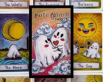 Cute Ghost Tarot Card Deck, Halloween Oracle Divination Tool Occult Cards, Rider Waite Tarot Beginner With Guidebook SLIGHTLY DAMAGED BOX