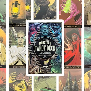 Herramienta de adivinación de oráculo de baraja de tarot de monstruos universales, carta de tarot de Rider Waite con guía para principiantes, cartas clásicas de terror y ocultismo vintage