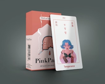 Mazzo di carte dei tarocchi Pink Pain Oracle Divination Tool, Tarocchi Rider Waite per principianti occulti con guida. Arte indie vintage, Cyber Punk Art Rebel