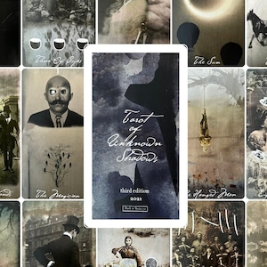 Tarot of Unknown Shadows Tarot Deck. Oracle Divination Tool, Occult Cards Beginner Rider Waite Tarot. Vintage Indie Artist, Black and White