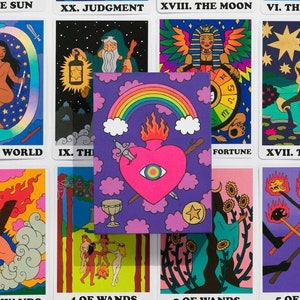 Rainbow Heart Tarot Deck. Vintage Rider Waite Cards With Guidebook Beginners, Oracle Divination Tool Occult Cards, Indie Tarot Inclusivity