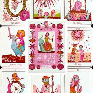 Jeu de tarot de Marseille Squid Cake, tarot d'attente du cavalier avec guide pour débutant, cartes oracle uniques étranges outil de divination lunatique occulte