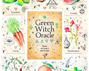 Mazzo di tarocchi della strega verde con guida, carte dei tarocchi floreali, stregoneria per principianti, regalo per amanti della botanica, strumento di divinazione, tarocchi occulti