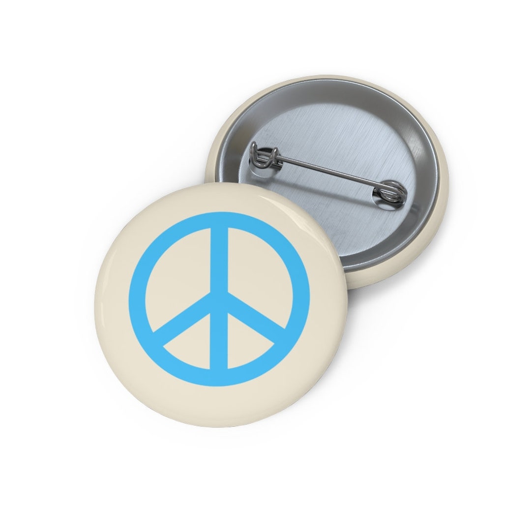 Blue on Cream Peace Sign Pin Button - Etsy