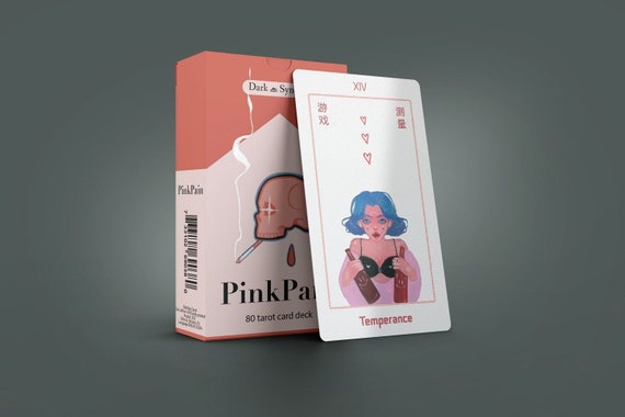 Pink Pain Tarot Card Deck Oracle Divination Tool, Occult Beginner Rider Waite Tarot With Guidebook. Vintage Indie Art, Rebel Divination Tool