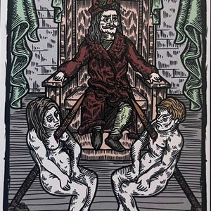 May include: A tarot card depicting the Devil, the XV card in the deck. The card features a red-robed figure sitting on a throne with two nude figures chained to the throne. The text "THE DEVIL" and "Vlad the Impaler" is printed at the bottom of the card.