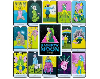 Jeu de tarot arc-en-ciel lune, carte de tarot cavalier Waite LGBTQ+ corps inclusif avec guide pour débutant, outil de divination jeu occulte