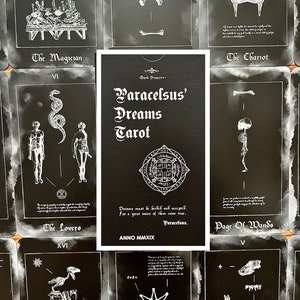 Paracelus Dreams Tarot Card Deck in Black, Rider Waite Tarot with Guidebook. Indie Occult Divination Cards, Taxicology Mortician Oddity Gift