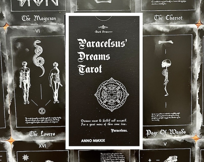 Paracelus Dreams Tarot Card Deck in Black, Rider Waite Tarot with Guidebook. Indie Occult Divination Cards, Taxicology Mortician Oddity Gift