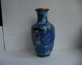 ヴィンテージ安藤七宝七宝花瓶：緑釉牡丹模様 - Etsy 日本