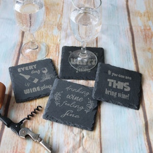 Square Laser Etched Slate Drink Coasters