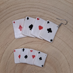 Dangling earrings playing cards, AS cards, gift, spades, clubs, diamonds, heart, fimo