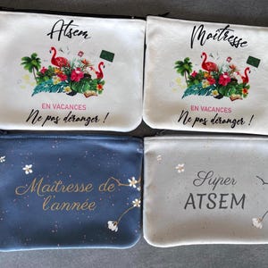 Pochette en tissu maîtresse/ ATSEM - Cadeau de fin d'année -  Trousse zippée - Merci maîtresse - Cadeau école maternelle/primaire