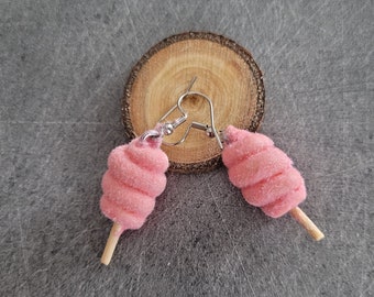 Boucles d'oreilles barbes à papa violette, bleu, rose, Crochets d'oreilles, Boucles pendantes, Boucles gourmandes, Cadeau fait mains