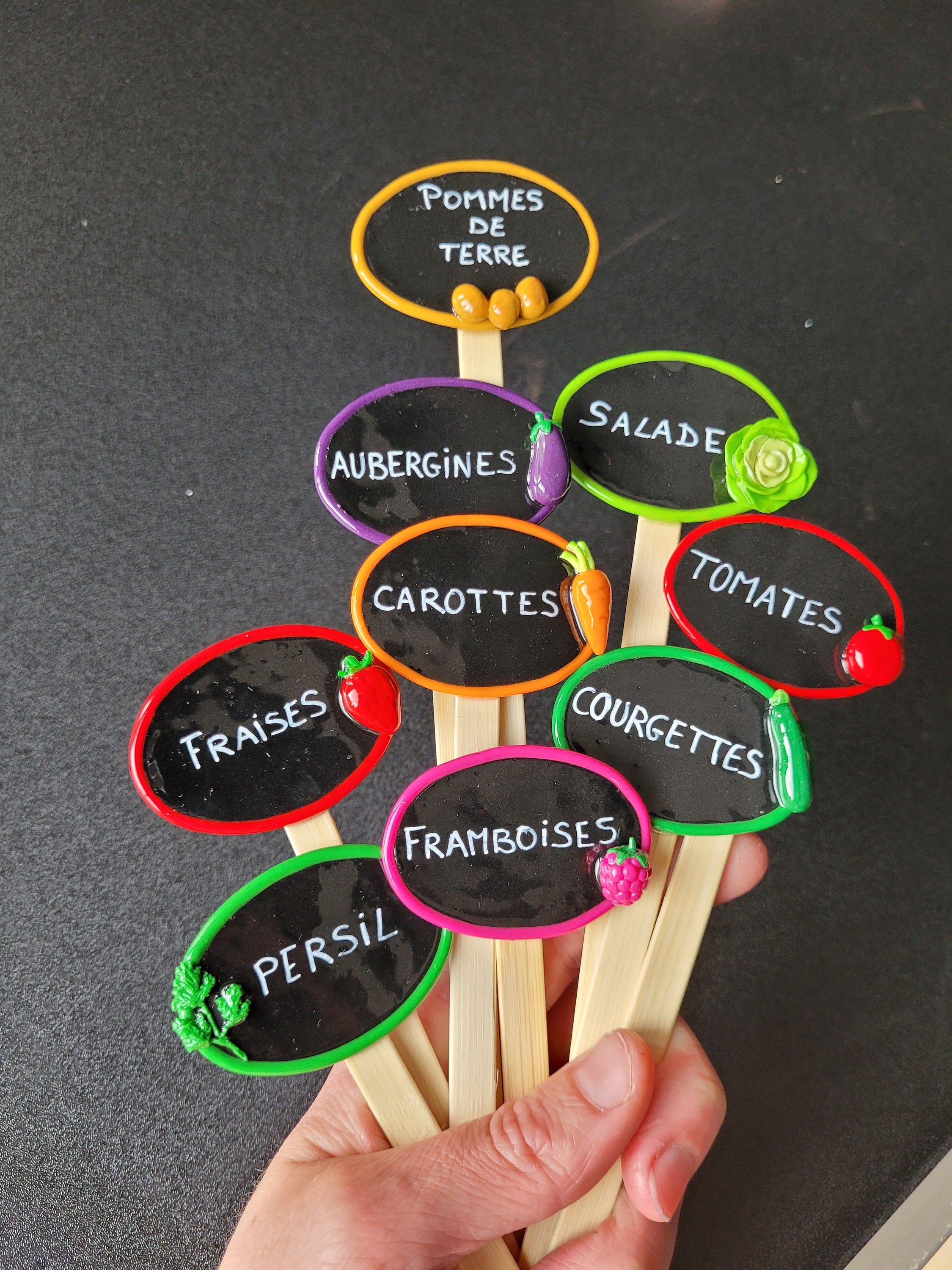 Vegetable garden sign, labels for garden fruits and vegetables, handmade, fimo