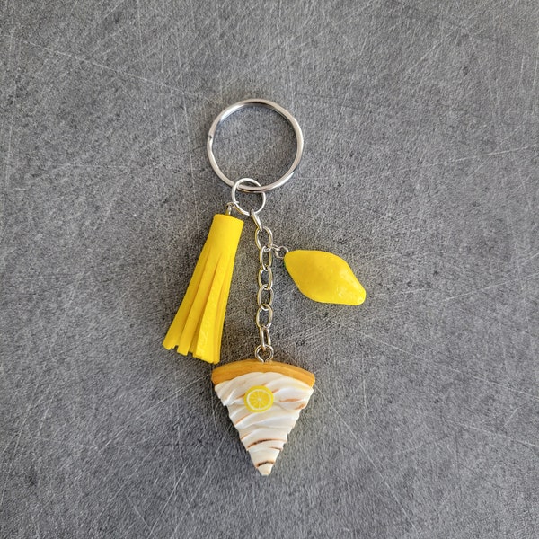 Porte clés, bijoux de sacs, tarte citron meringuée, citron