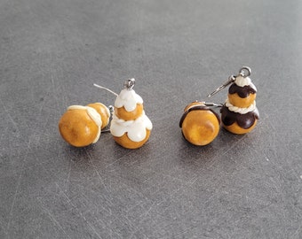 Boucles d'oreilles pendantes religieuses au chocolat, Boucles gourmandes, Crochets d'oreilles,  Cadeau original, Cadeau fait mains