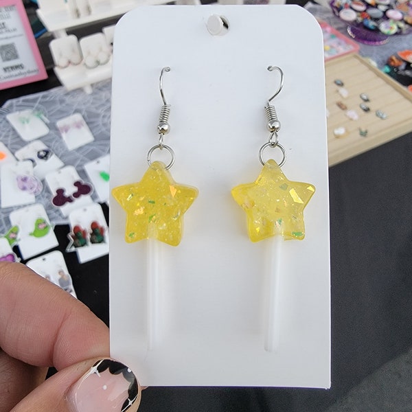Yellow star Lollipop dangle earrings