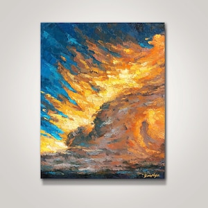 Original Oil Painting | Impasto Textured Colourful Sky Clouds Skyscape | Slumbering Clouds 6 | Art by Sunny Night | Room Décor